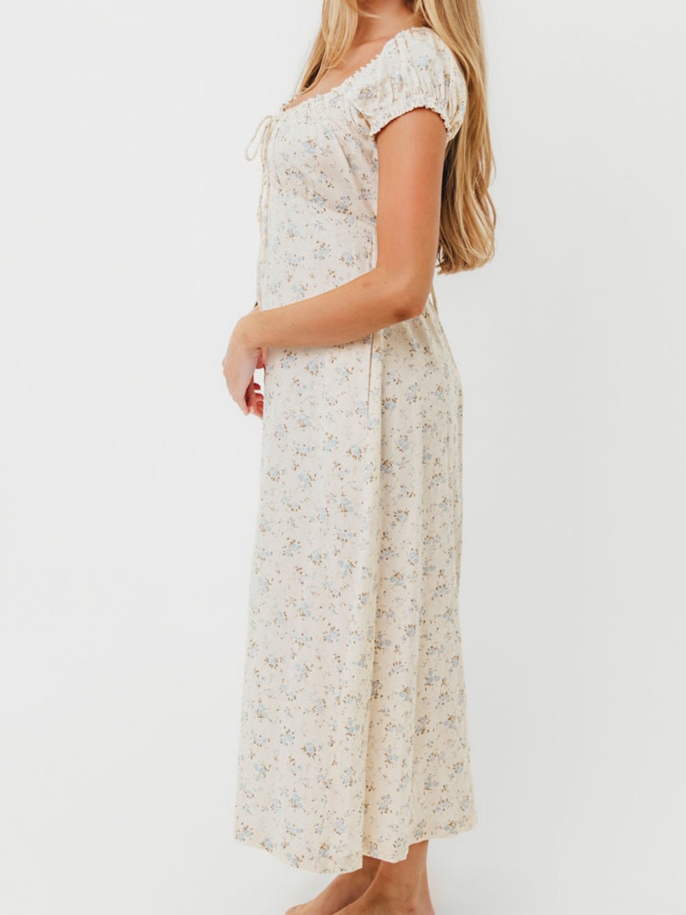 NWOT Worth Collective Marley Cotton Floral Midi Dress Ivory/Blue Size Medium - Picture 4 of 12